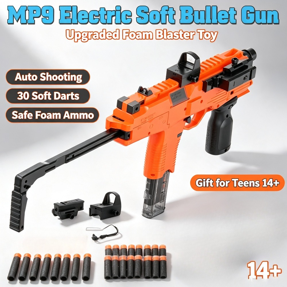 Foam Dart Gun - Senapan Mainan Listrik MP9, Blaster Dart