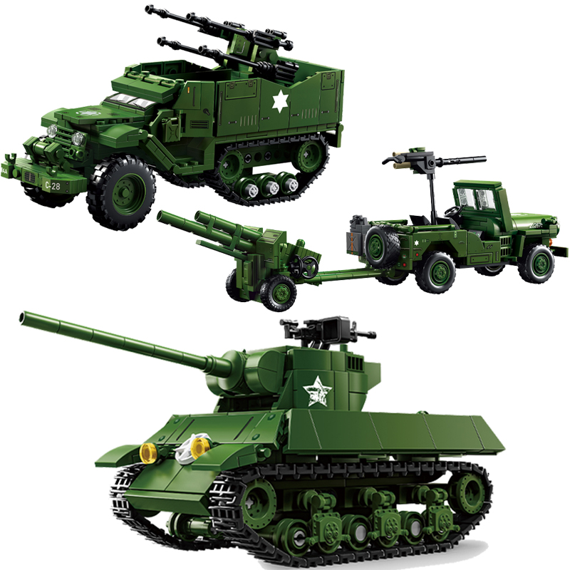 Kids Toys Jeep - Blok Bangunan Seri Tank Militer AS,